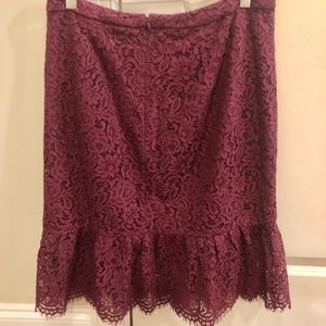 Banana Republic Burgundy Fit and Flare Lace Skirt